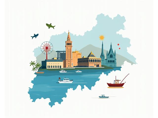 Ilustración de un mapa de pesca de Valencia con iconos de peces y lugares clave